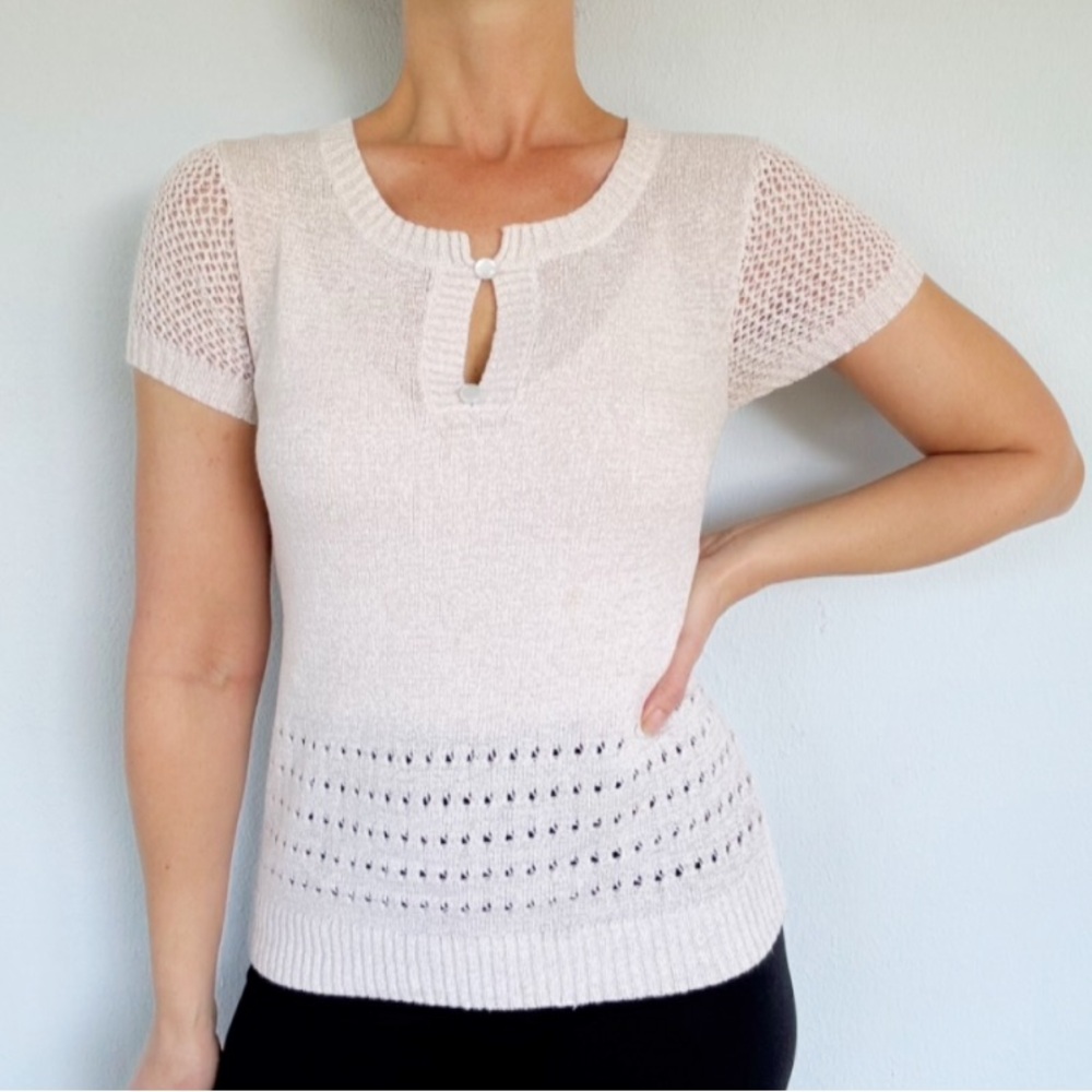 Vintage Carducci cream knit cut out keyhole neckline sweater top size medium